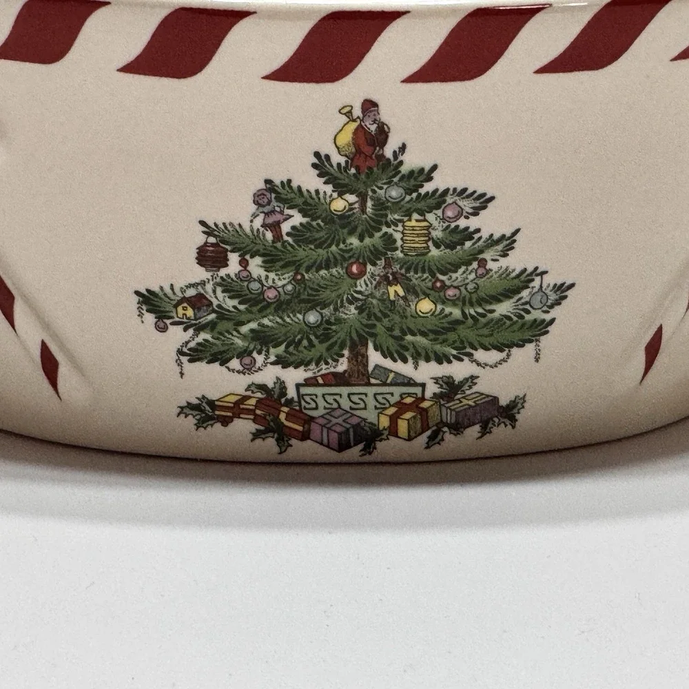Spode Christmas Tree Peppermint Oval Bowl Holiday Serving Dish Candy Cane 9